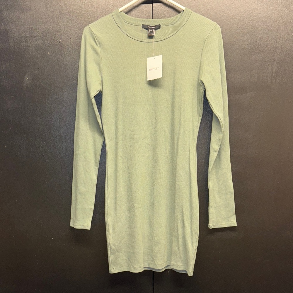 NWT Forever 21 long sleeve Hunter green dress size large tight mini skirt dress